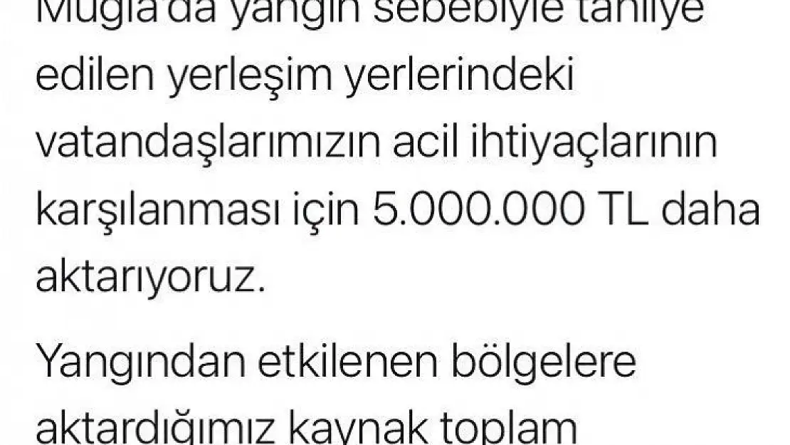 Bakan Yanık, yangın bölgelerine aktarılan toplam tutarın 39 milyon liraya ulaştığını bildirdi