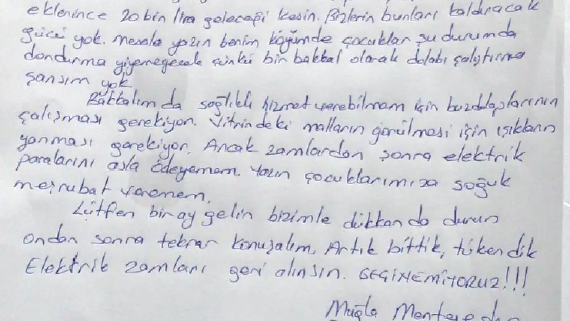 Muğlalı Köy Bakkalının Elektrik Zamlarına İsyan Mektubu Meclise Taşındı