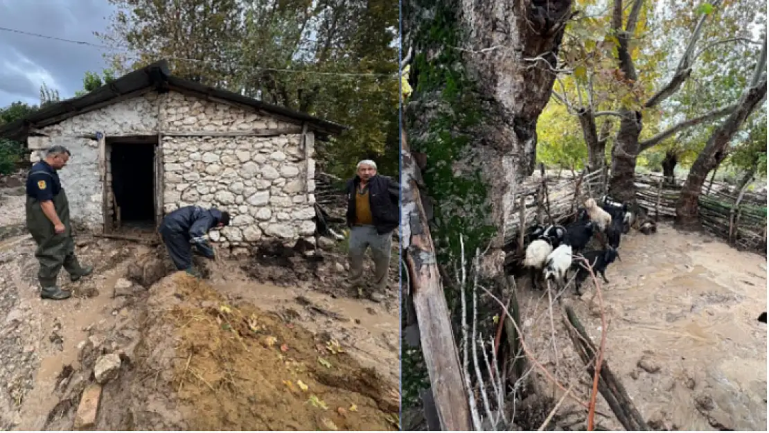 Seydikemer'de dere taştı, mahsur kalan hayvanlar kurtarıldı