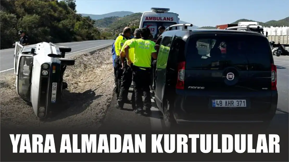 Yan yatan otomobilden yara almadan kurtuldular