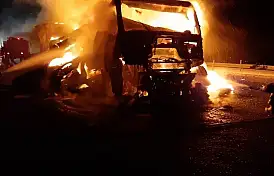 Domates yüklü tır cayır cayır yandı
