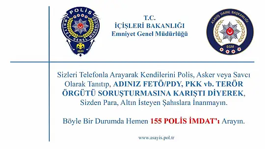 Emniyet Müdürlüğü'nden vatandaşlara uyarı!