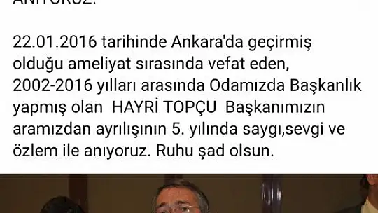 Şoförler Odası Başkan Topçu'yu unutmadı