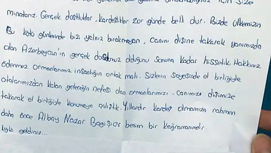 Azerbaycanlı ateş savaşçılarına duygulandıran mektuplar