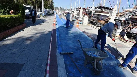 Bisiklet yolunda boyama çalışması başladı