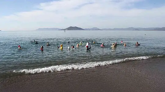 Çocuklar ve hayvanlara destek için denize girdiler