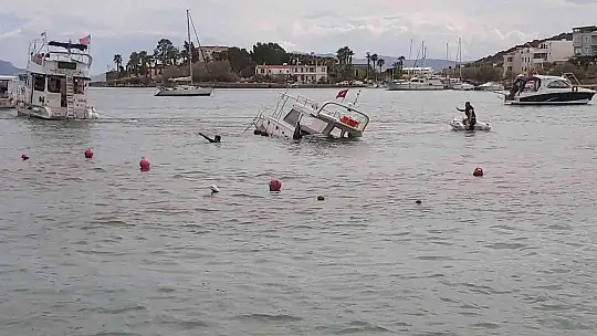 Datça'da olumsuz hava şartları nedeniyle batan lüks tekne 2'nci gününde de kurtarılamadı