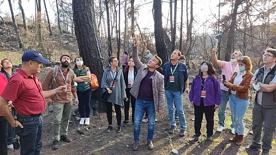 Marmaris'teki çalıştayın katılımcıları yanan sahayı inceledi
