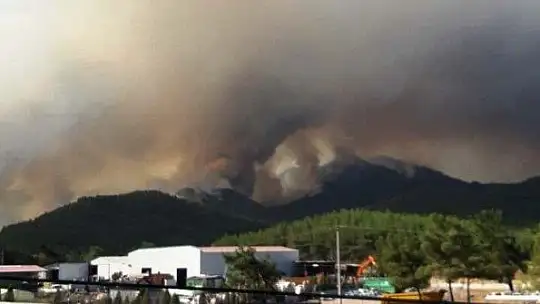 Marmaris'teki yangına 1 uçak 8 helikopterle müdahale ediliyor