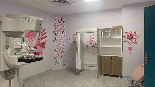 MUĞLA'DA MEME KANSERİ FARKINDALIK AYINDA MAMOGRAFİ ODASININ DUVARLARI BOYANDI