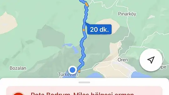 Muğla'daki yangınlar navigasyon uygulamalarına da yansıdı
