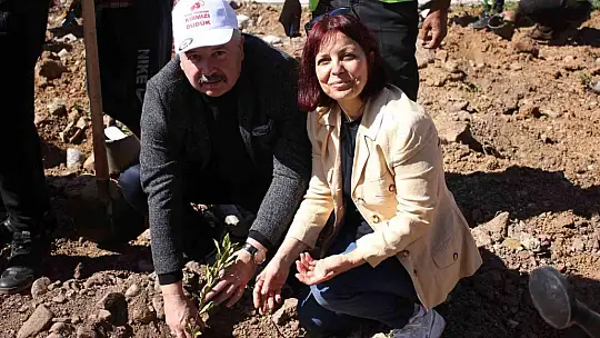 Polisler aileleri ile yanan alanlara fidan diktiler