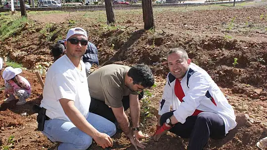 Polisler aileleri ile yanan alanlara fidan diktiler