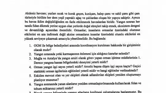 CHP'li Özcan'dan Tarım ve Orman Bakanına orman yangınları ile ilgili 41 soru