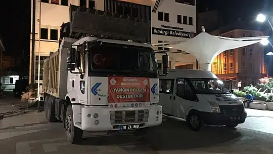 Sındırgı yangın destek ekibi ve yardımlar Muğla yangın bölgesine ulaştı