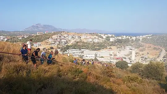 Yangını duyan koştu, metrelerce uzunluğunda insan zinciri oluştu