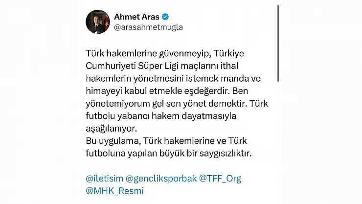 Başkan Aras'tan Yabancı Hakeme Tepki