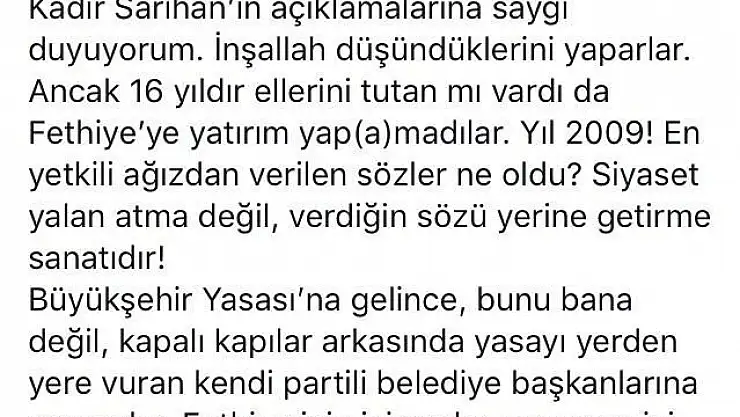 BAŞKAN SAATCI'DAN CEVAP