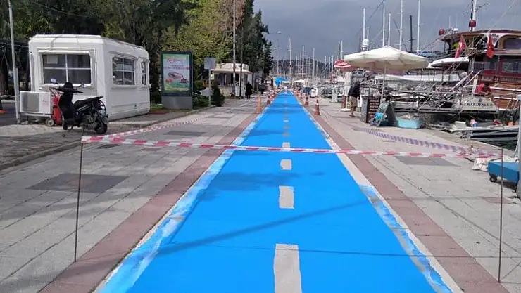 Bisiklet yolunda boyama çalışması başladı