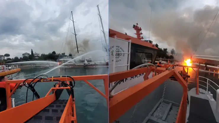 Büyükşehir Acil Müdahale Teknesinden Gulet Yangınına Müdahale
