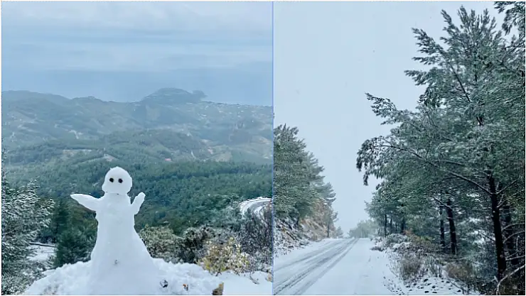 Datça'nın yüksek kesimlerine kar yağdı