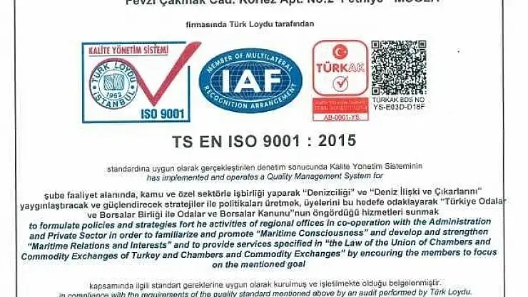 DTO FETHİYE ISO9001:2015 BELGESİNİ ALDI