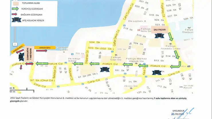 FETHİYE'DE GÖSTERİ VE YÜRÜYÜŞ ALANLARI BELİRLENDİ