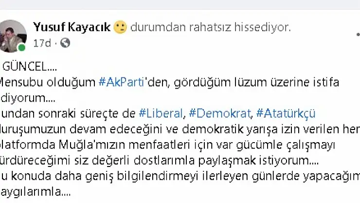 Gerçek Fethiye Gazetesi yazmıştı… Yusuf Kayacık AK Parti'den istifa etti