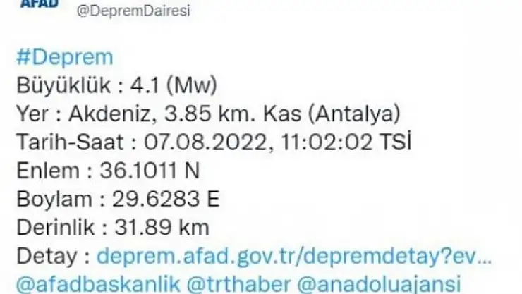 KAŞ AÇIKLARINDA DEPREM! FETHİYE'DEN DE HİSSEDİLDİ