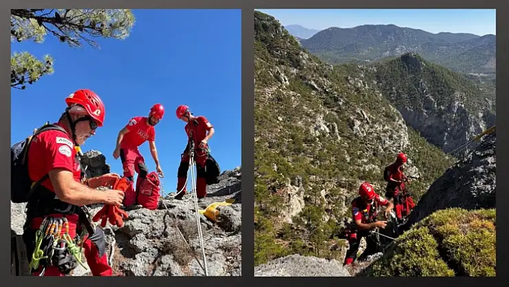 Kayalıklarda mahsur kalan kediyi AKUT ekipleri kurtardı