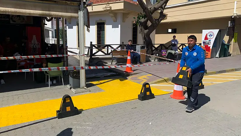 Fethiye Otogarı'nda yaya yolu çizgi çalışması yapılıyor