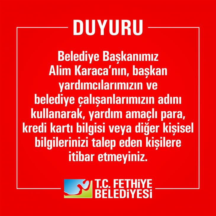 Belediye dolandırıcılara karşı uyardı