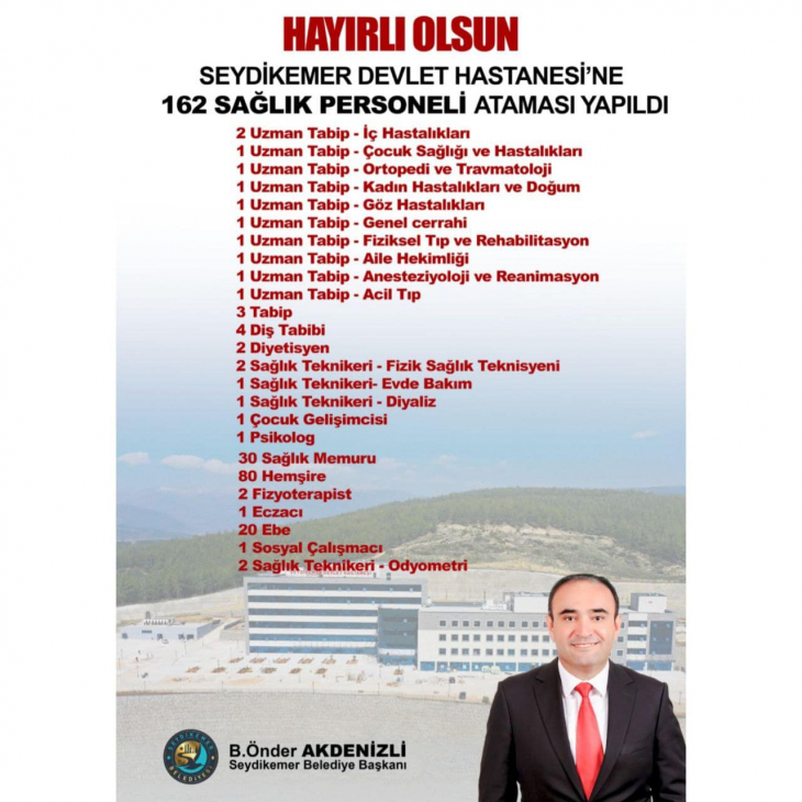 Seydikemer Devlet Hastanesi'ne 162 personel